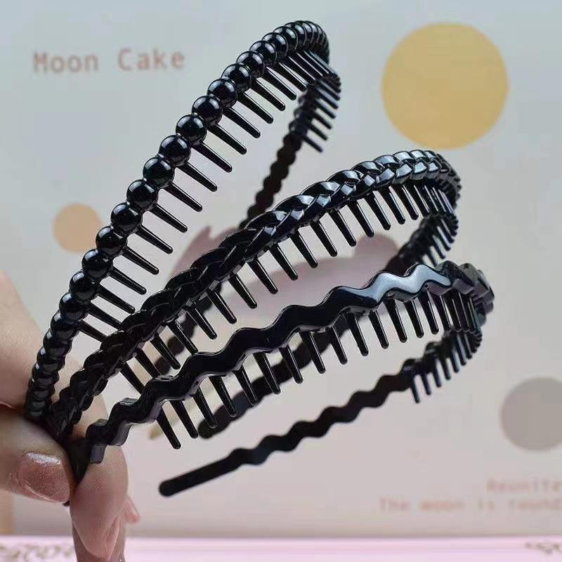 Simple Black Plastic Headband for Women, Versatile, Suitable for Washing Face, with Teeth To Press Hair, Non-slip Headband/hair Clip