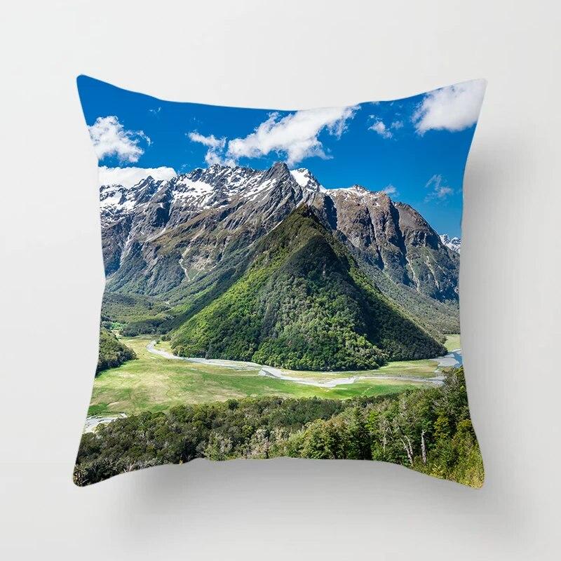 Mountains River Natural Scenery Pillow Cover Sofa Decoration Car Office Seat Cushion  Room   Home