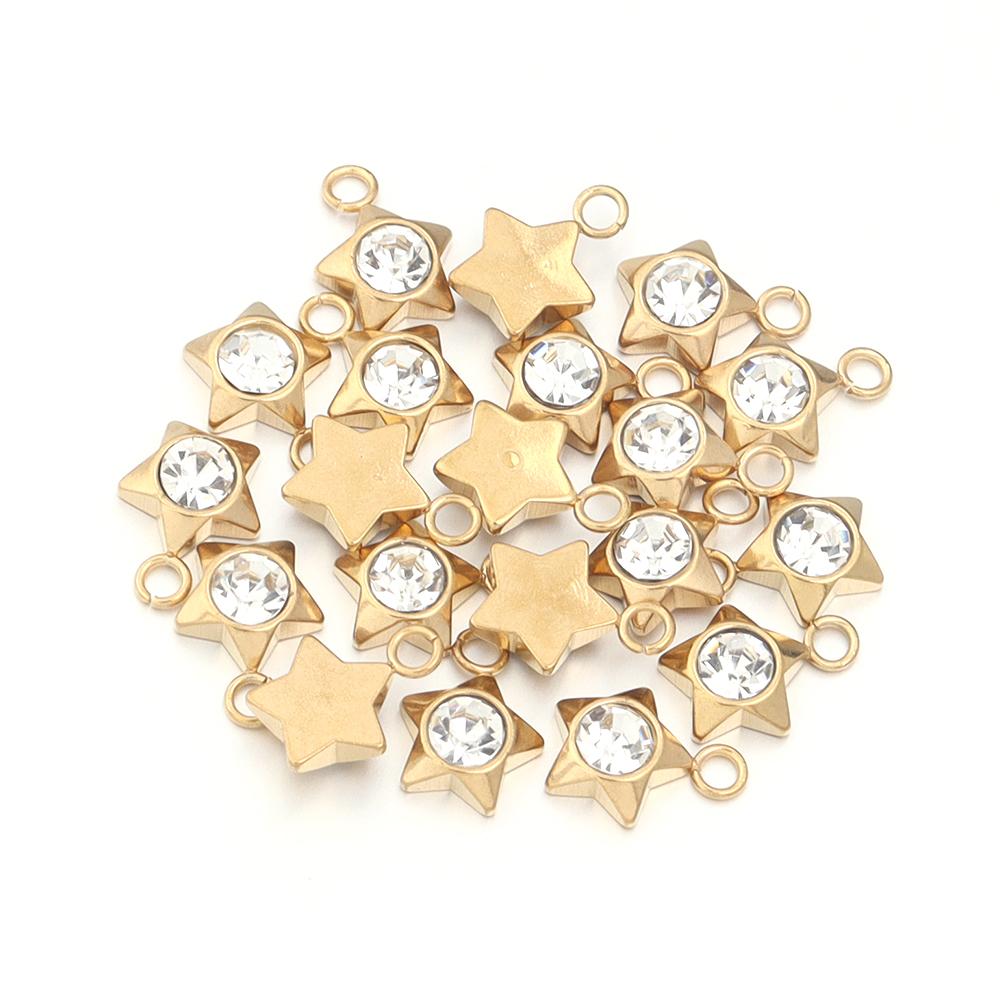 5-10pcs Stainless Steel Heart Star Charms Gold Silver Color Zircon Pendants for DIY Necklace Bracelet Jewelry Making Accessories