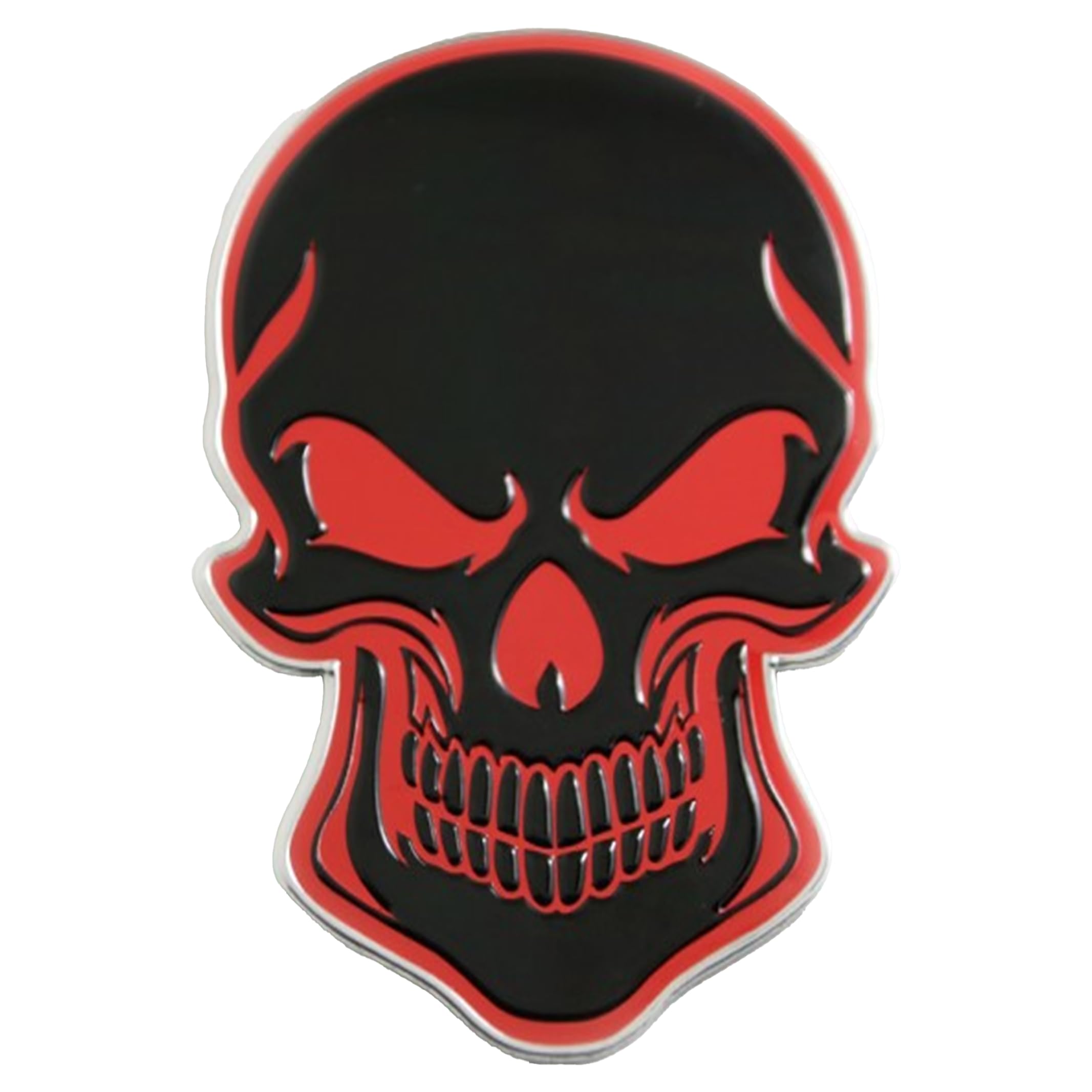 

3D Skull Metal Sticker - Flag Design Skull Emblem Metal Sticker Decal Dress Up Custom Accessory (Black Red)
