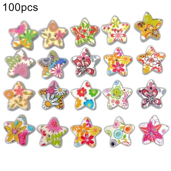 

100 шт. Деревянные пуговицы с 2 отверстиями, дизайн «Звезды», для DIY скрапбукинга, бумажных карточек