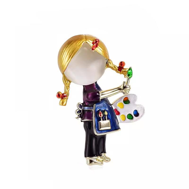 Cute Little Painter Girl Brooch, High-End Female Personality, Corsage Design, Niche Pin, Suit And Accessories