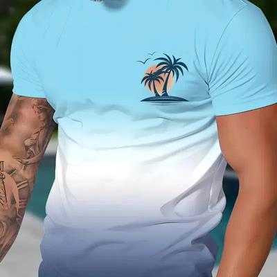 Gradient Coconut Tree Men's T-shirt 3D Printed Summer Beach Hawaiian T-shirt Leisure Sports Breathable Plus Size Men's Clothing