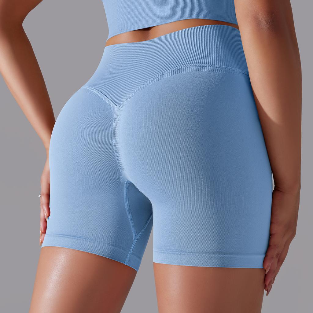 Auroth Seamless Knit Lift Hip Shorts Women High Waist Tummy Yoga Shorts Solid Color Running Fitness Sports Shorts