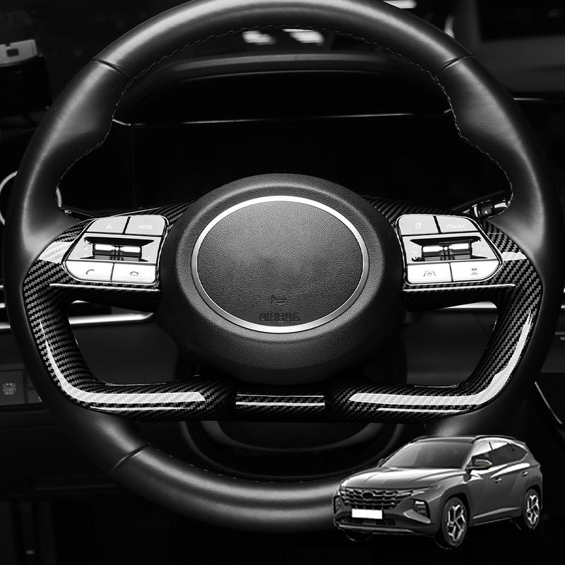 Car Carbon Fiber Steering Handle Frame Cover Interior Steering Wheel Button Panel Sticker For Hyundai Tuscon NX4   2024