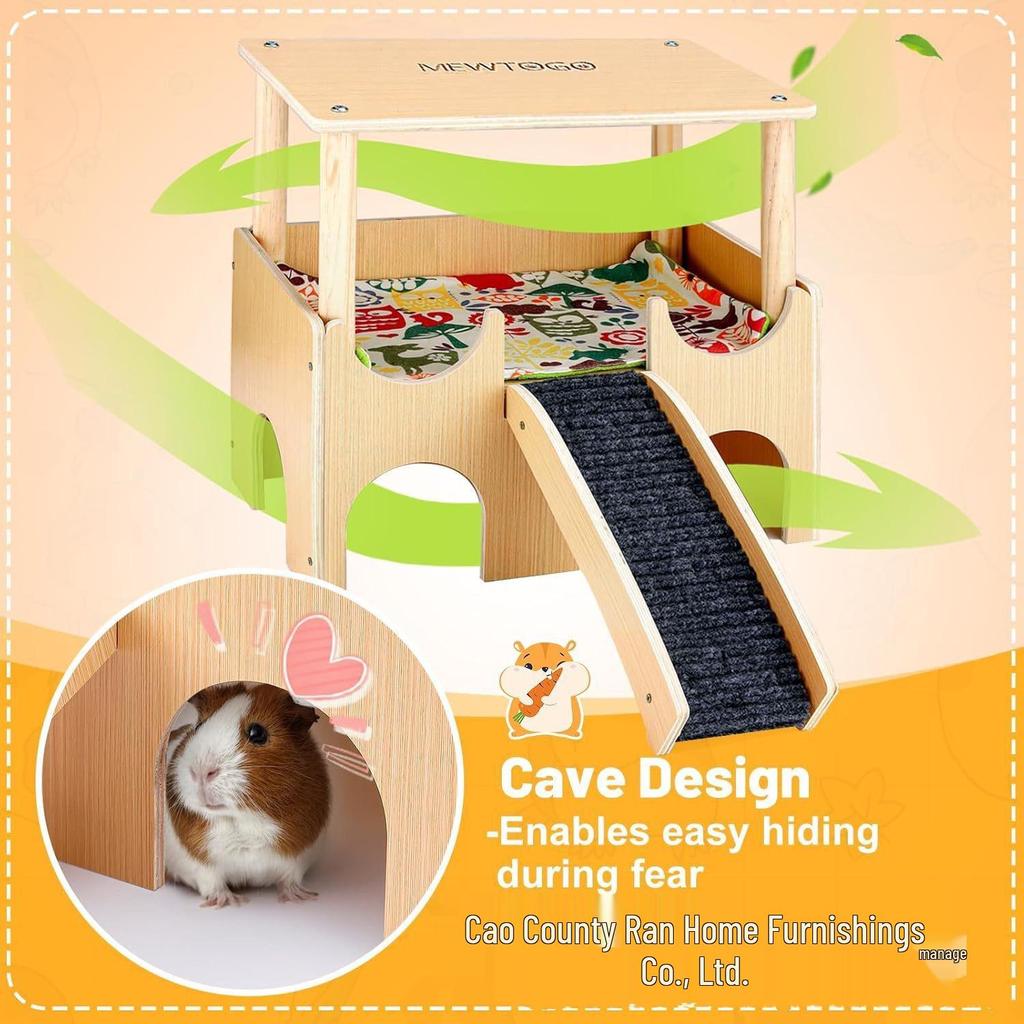 Wooden Hamster Nest with Cave, Climbing Ladder, and Guinea Pig Hideout
