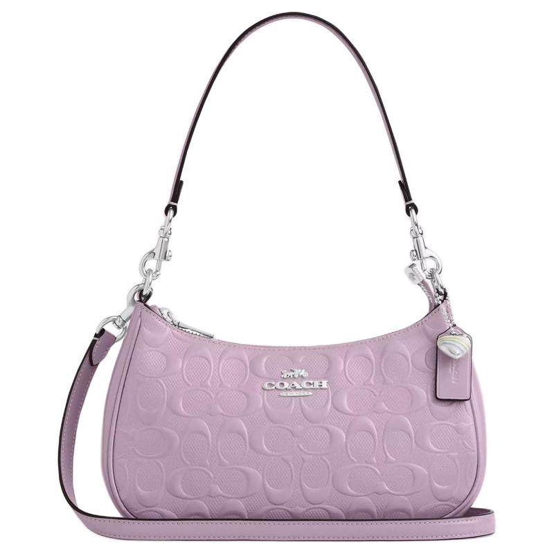 COACH Teri 25 Heart Charm Silver Metallic Leather Shoulder Bag Medium Women s Light Purple серебряный