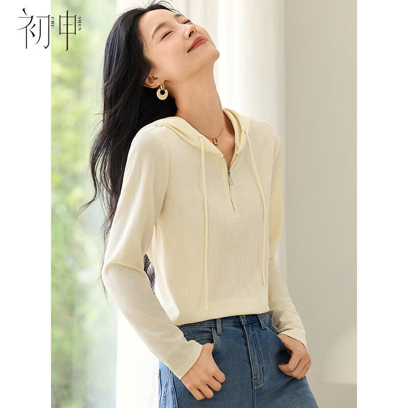 Women s Fashion Hooded Zipper Long Sleeve Tee L
