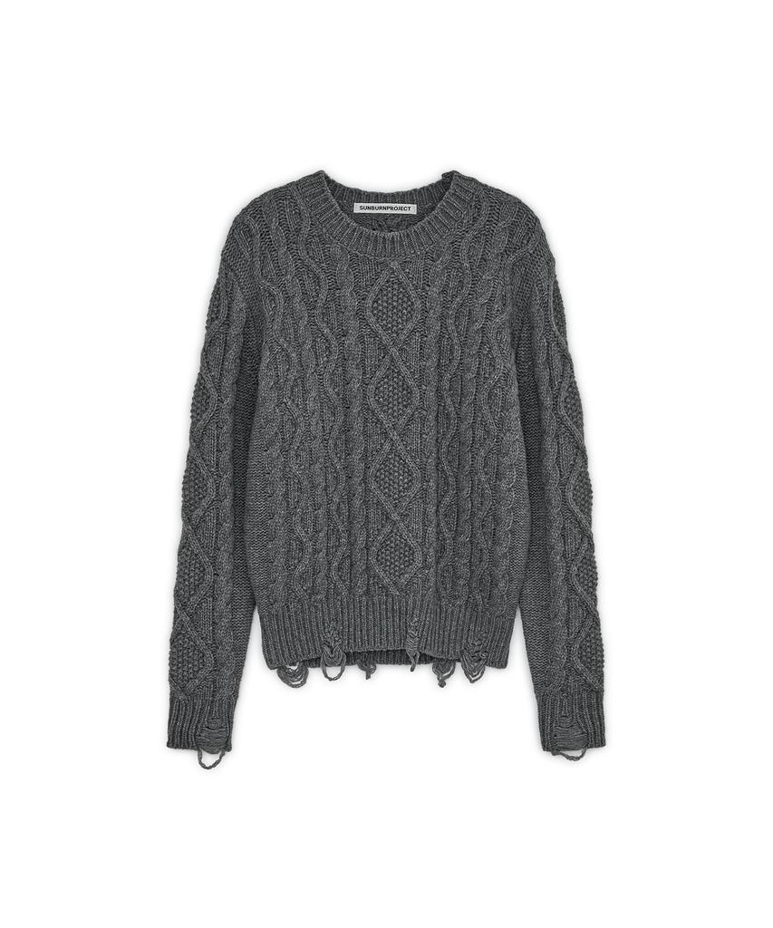 SUNBURNPROJECT Damaged Cable Wool Knit, Charcoal