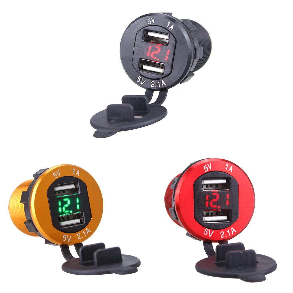 Premium Quality 12v/24v Car Cigarette Lighter Socket Plug Dual Usb Charger Adapter With Led Voltmeter