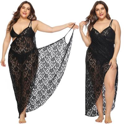 Vestido de Praia Sexy de Renda Irregular com Suspensório Tamanho Grande Feminino
