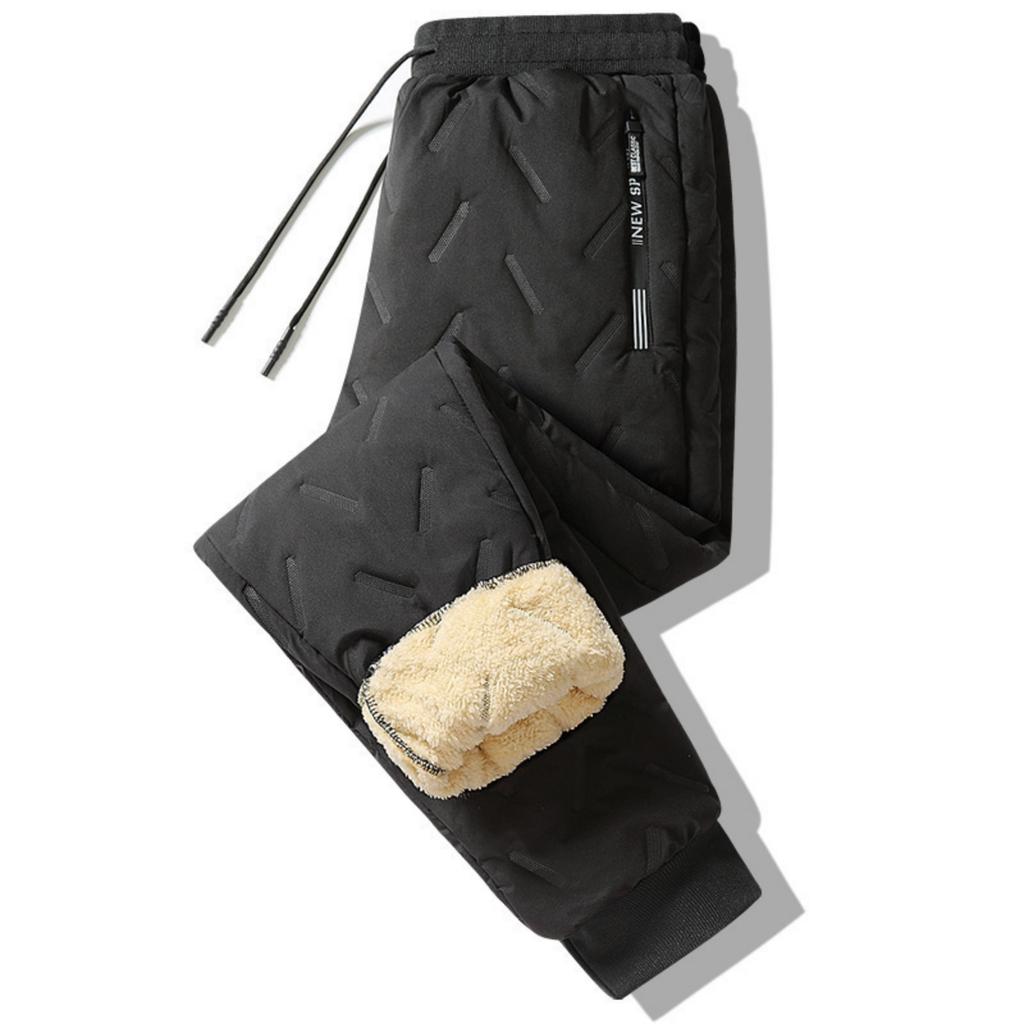 Men's Color Embossed Fleece Cotton Pants Men's Drawstring Graphene Thickened Warm Pants NEW SPORT Pocket Label
