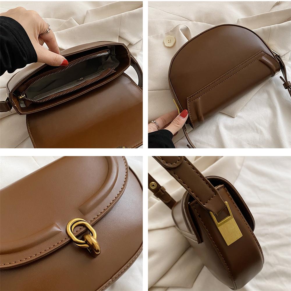 Luxury Designer PU Leather Saddle Bag for Women Fashion Trend Shoulder Bag Ladies Handbag and Purse