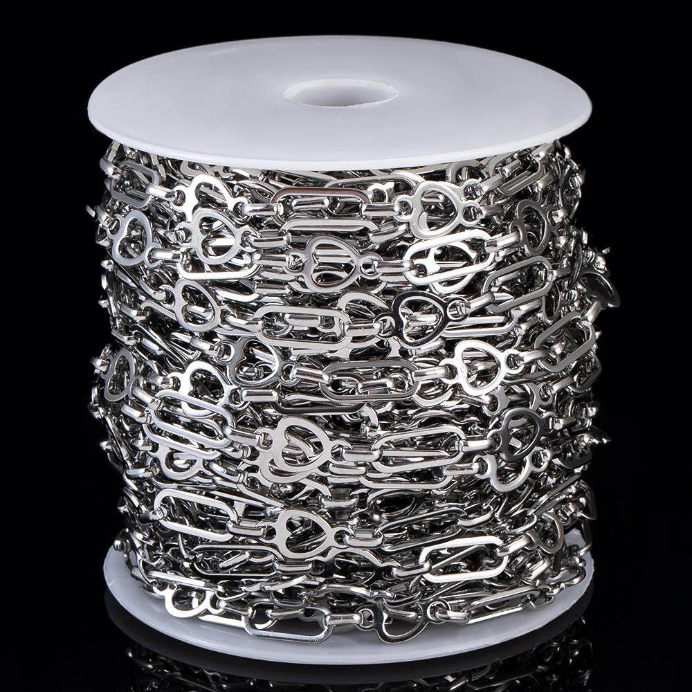 1meter Flat Geometric Heart Round Square Design Necklaces Chain Stainless Steel Link Chains DIY Bracelets Jewelry Making Chains