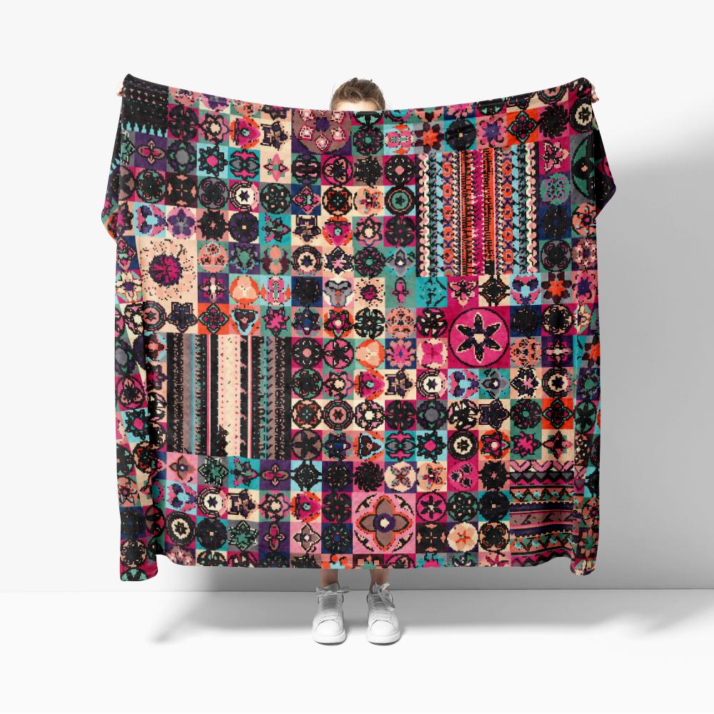 

Flannel Colorful retro seamless floral mandala pattern Throw Blanket Cozy Soft Lightweight Warm Blankets for Couch Sofa Bed 75x90cm