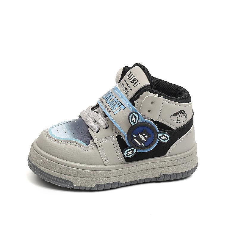 

Детская спортивная обувь, кеды, весна-осень 2025, мальчики, высокие баскетбольные кроссовки, девочки, детская обувь на мягкой подошве с липучками, обувь-хлеб 21-26 yards, 6 pairs in one hand серый