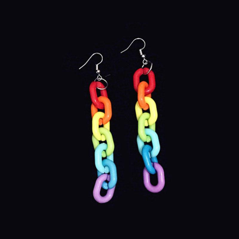 Women Rainbow Chain Earrings Personality Earrings Ear Clips Gift