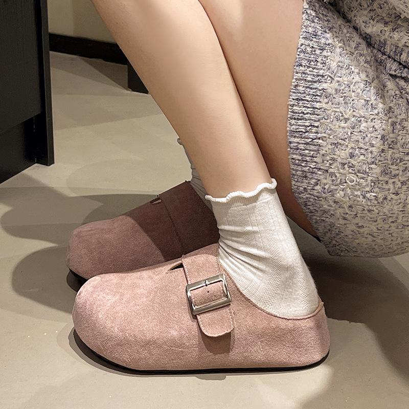 Thick-bottomed bag head half slippers women's outer wear 2025 summer new Korean version fashion belt buckle one pedal Boken cool slippers