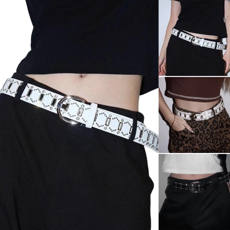 Sparkling Rhinestones Decors Punk Belt Adjustable Waist Strap For Jeans Pants And Dresses Hiphop Dancing Waist Band
