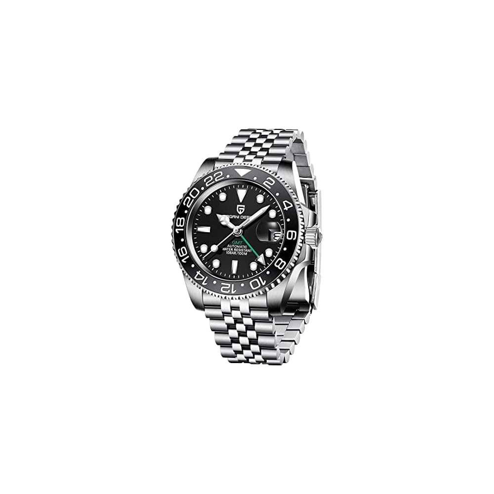 Pagani Design Men's Automatic Diver's Watch GMT Hand Stainless Steel Case Waterproof Ceramic Bezel Sapphire Glass Black PD-1662