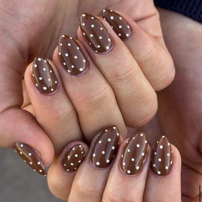Ongles Marron Usés Points Blancs Vente Chaude Art des Ongles Pièces pour Ongles Pièces pour Ongles Amande