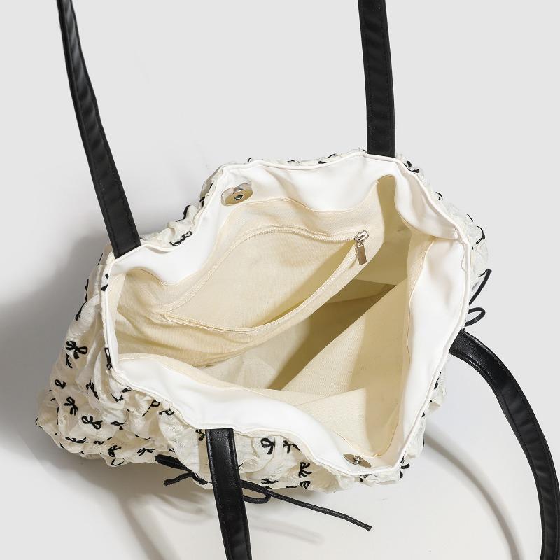 Fashionable Tote Bag, Large-capacity Pleated Bow Tote Bag, Casual Commuting Single-shoulder Bag