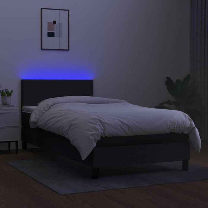 Maison Exclusive - Slatted Bed Base with Mattress and LED Black 90x200cm Fabric