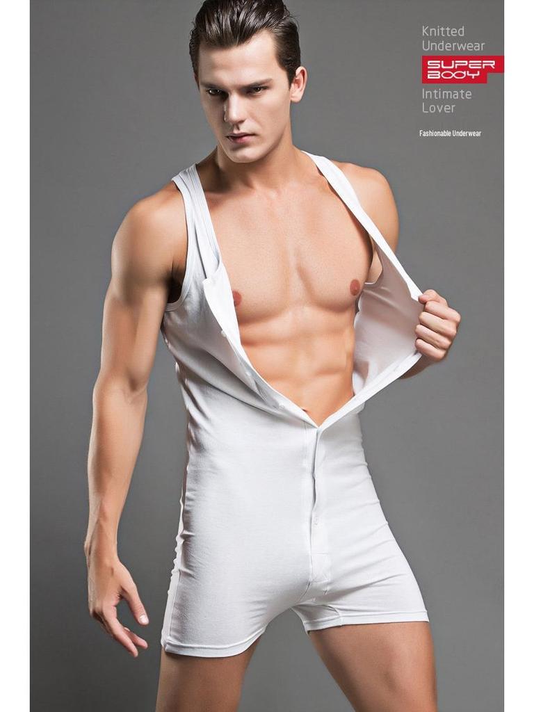SUPERBODY Men's Pure Cotton Bodysuit Vest & Pants - Stylish and Sexy