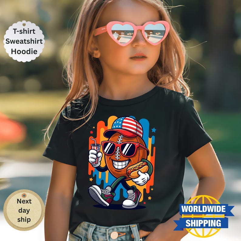American Football T-Shirt, Kids 4th of July Shirt,Patriotic Football Shirt,USA Tee for Boys Girls,American flag shirt kids,sports kids shirt 150
