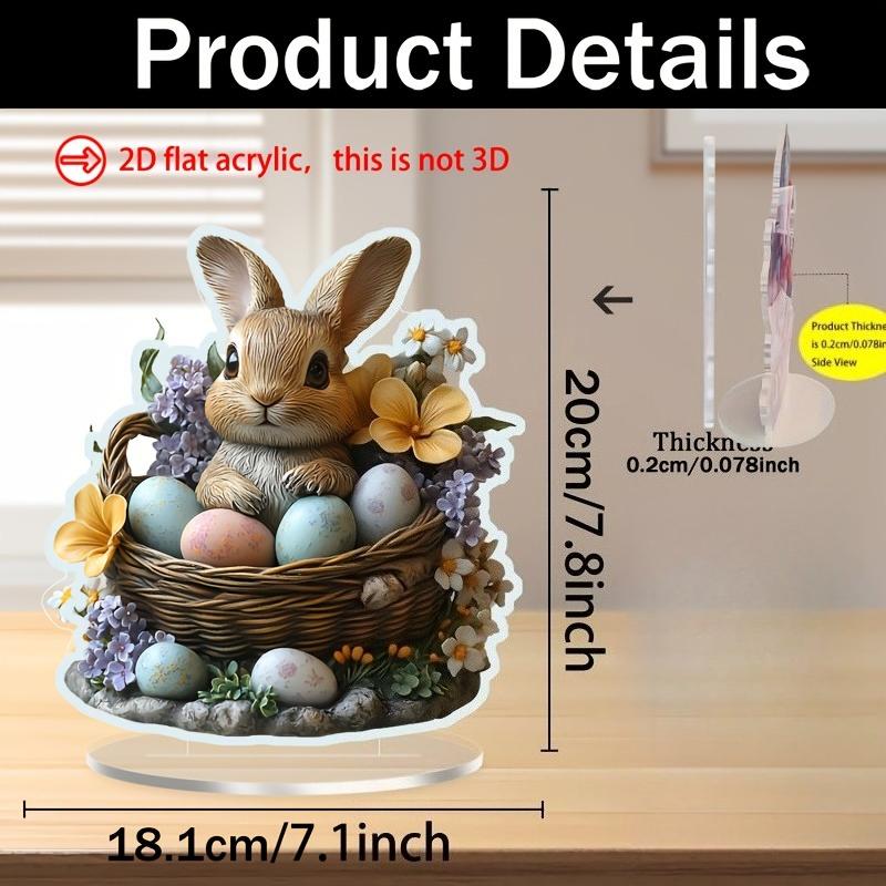 2D Flat Charming Rabbit & Colorful Easter Egg Acrylic Tabletop Display, Floral Basket, Suitable for Wall Decoration, Porch, Room, Villa, Accents Home,