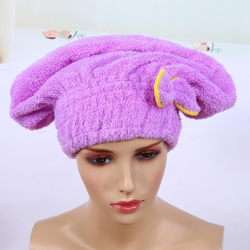 Lovely Soft Microfiber Tower Quick Dry Hair Bowknot Wrap Hat Drying Tool Cap(purple)