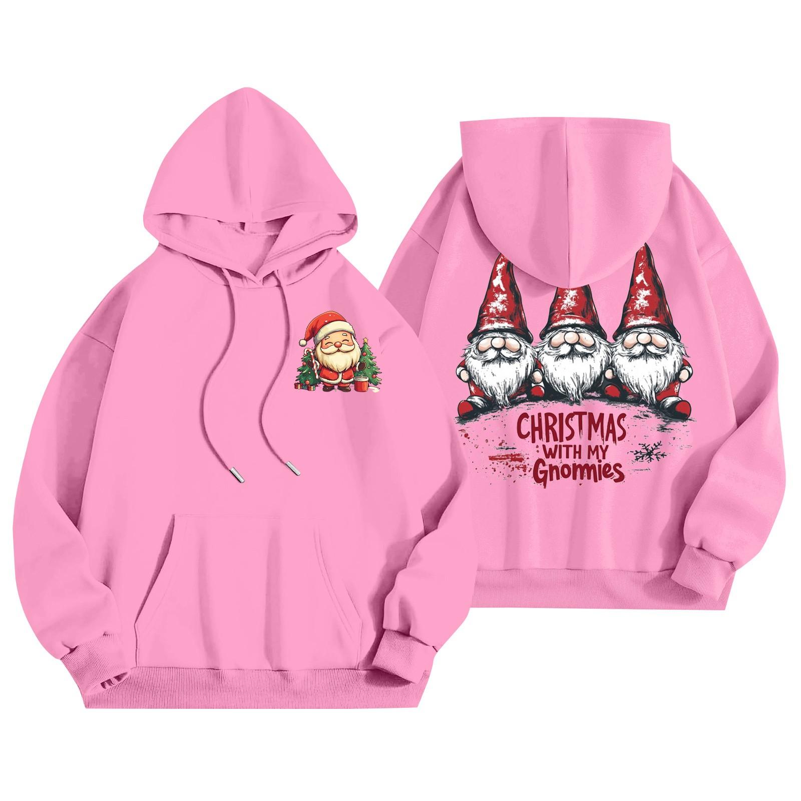 

Женский повседневный свитер с длинным рукавом, рождественский принт, капюшон, толстовка с карманами XL розовый