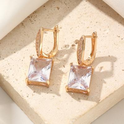 1 Pair Simple Square Dangle Earrings for Women Cubic Zirconia Earring Jewelry Wedding Party Accessories