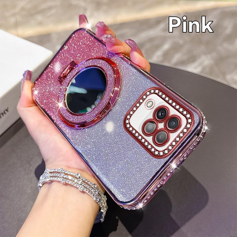 KEYSION Luxury Glitter Jewelled Magnetic Phone Case for Samsung Galaxy A22 A22S 5G A12 M12 Makeup Mirror Stand Shockproof Cover