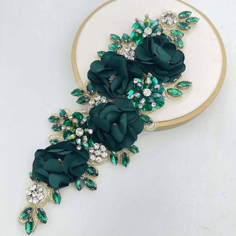 3D Flowers Rhinestone Beaded Handmade Applique for Clothes Sequins Patch Wedding Dress Sew on Handcraft Creativity Material