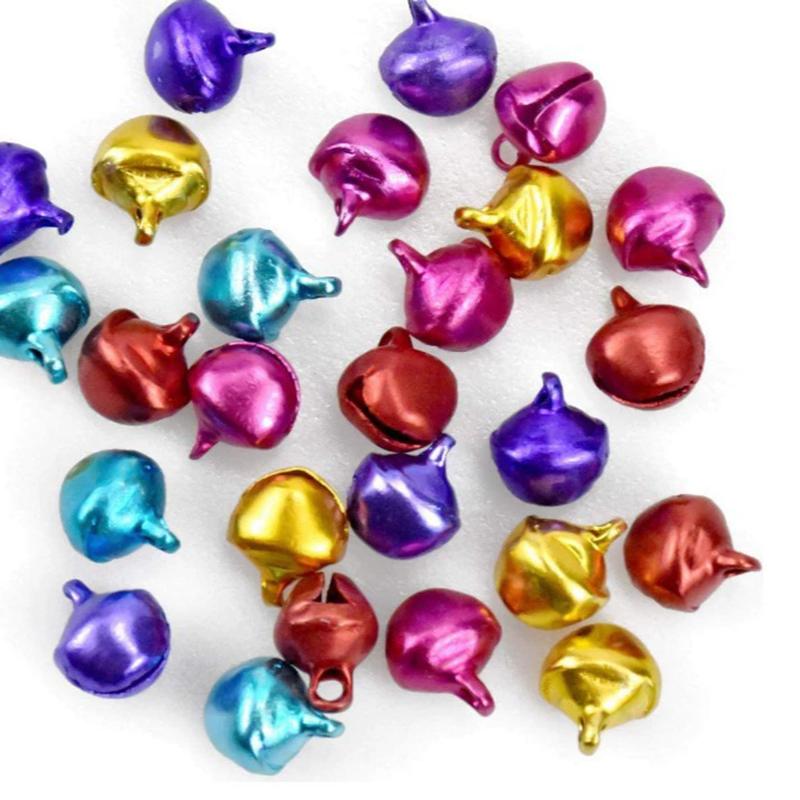 WTEMPO Festival Decorations Christmas Bells and Sleigh Bells Boxed Christmas Metal Colored Bells Keychains Decor Bells Round Bells