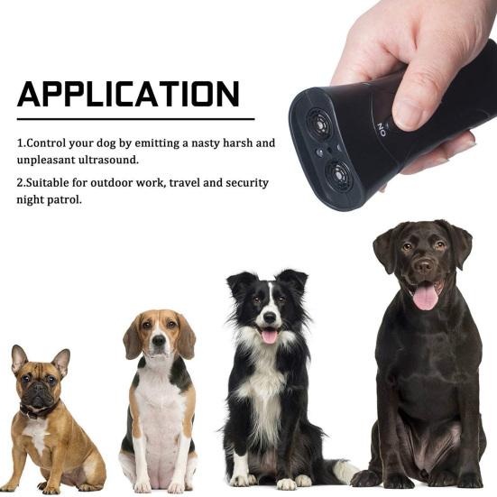Yousheng Ultrasonic Dog Repeller Long Battery Life Powerful Frequency Super Bright LED Black Double-head Control ABS Anti-Barking Pet Dog Repeller for