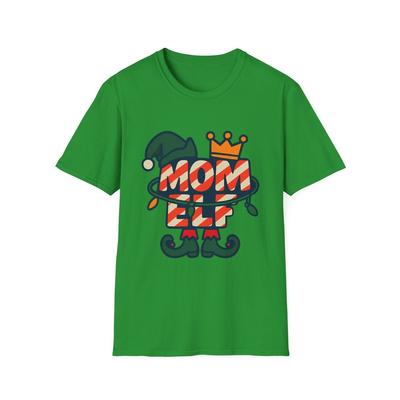 Unisex Softstyle T-Shirt Mom Elf Hat Candy Cane Crown Christmas Holiday Tee