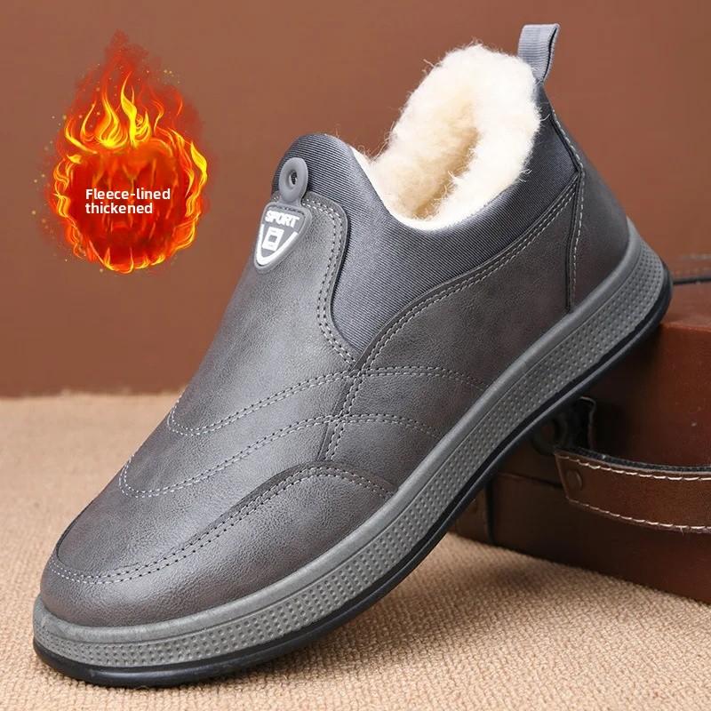 

Мужские зимние водонепроницаемые ботинки на хлопковой подкладке из флиса, кожаная поверхность, теплые зимние ботинки, нескользящая резиновая подошва, удобная повседневная обувь 44