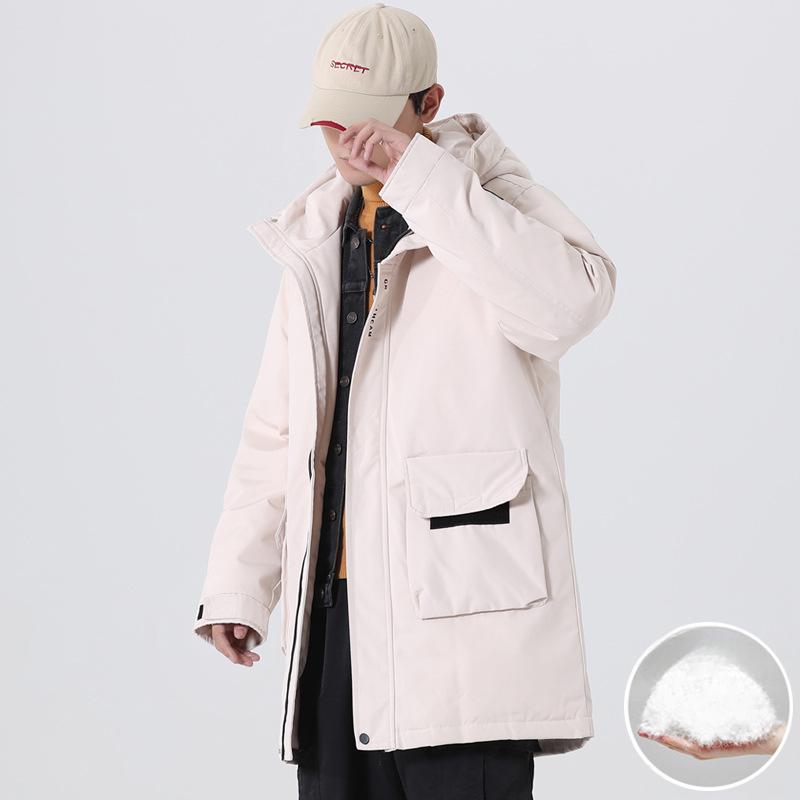 Mid-length Work Jacket for Men In Winter New Trendy Loose Large Size Hooded Thickened Warm Down Jacket Couple Coat