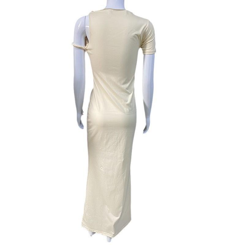 European and American Summer Slanted Shoulder Single Shoulder Twisted Slim Fit Solid Color Dress