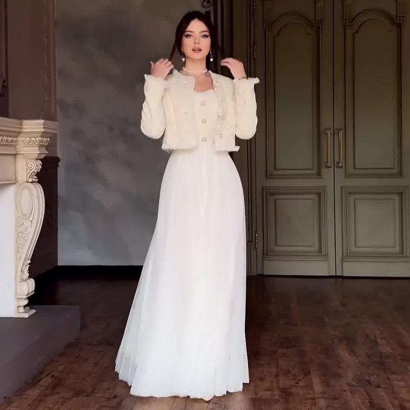 Elegancka dwuczęściowa sukienka na ramiączkach, długa, w stylu francuskiej przerwy na herbatę, dla kobiet, lato 2024