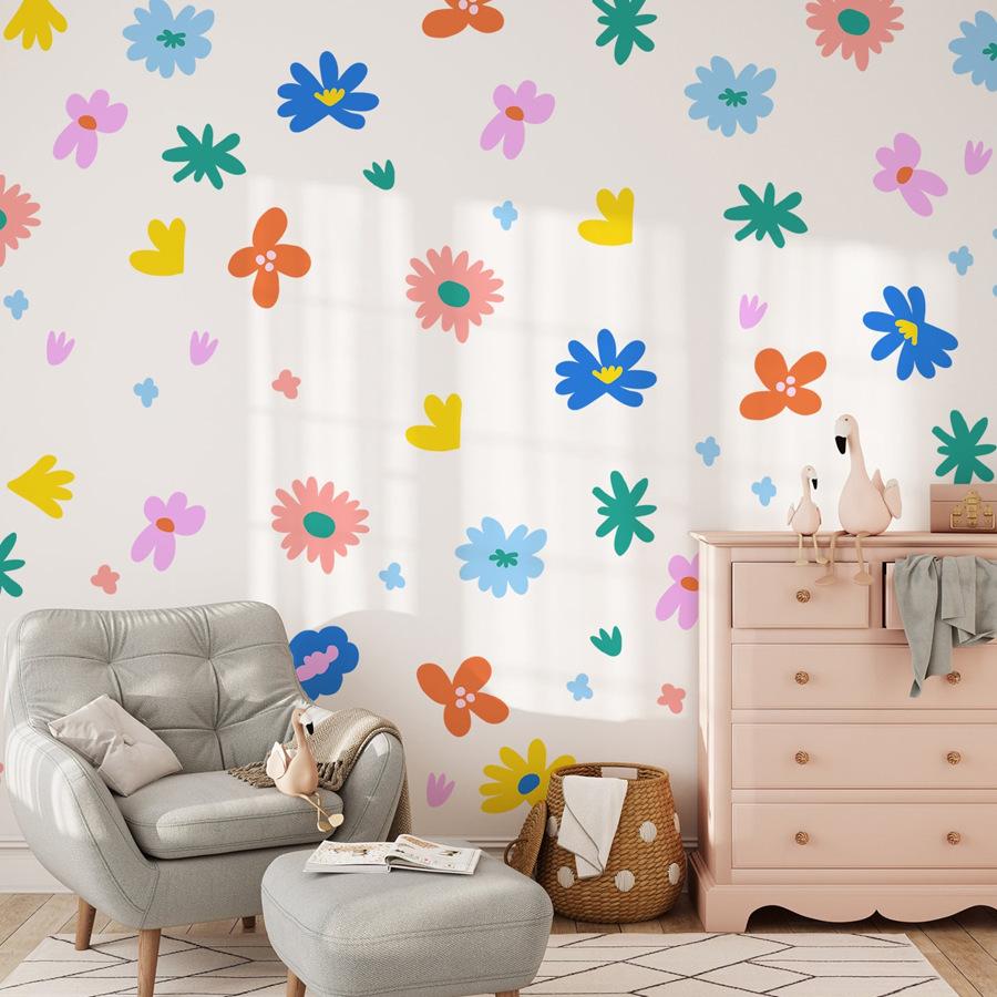 Cartoon Flower Wall Stickers Self Adhesive Kids Room Kindergarten Wall Decor Decals