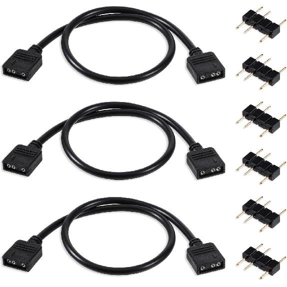 3 Pack ARGB Extension Cable 1-to-1 ARGB Splitter Cable 5V 3-Pin Addressable RGB Cables-Female to Female 3 Pin Extension Connector Cord Wire for