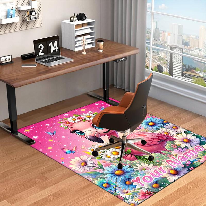 1PC Custom Name Flamingo Flowers Fantasy Art Theme Floor Mat Ideal for Living Room, Game Rooms, Office, Bedroom,Floor Mat Playful Design