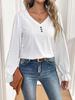 Women's V-Neck Long Sleeve Top with Decorative Buckle - Solid Color, Perfect for Spring & Summer Casual Wear.