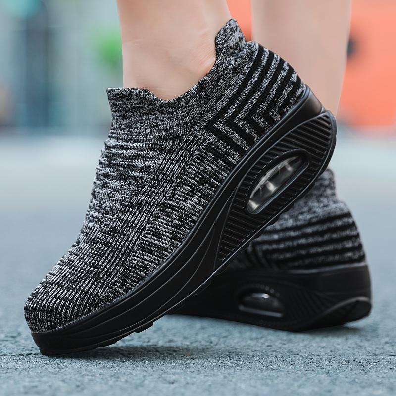 Women's Lace-up Breathable Mesh Platform Rocker Shoes Casual Sports Shoes