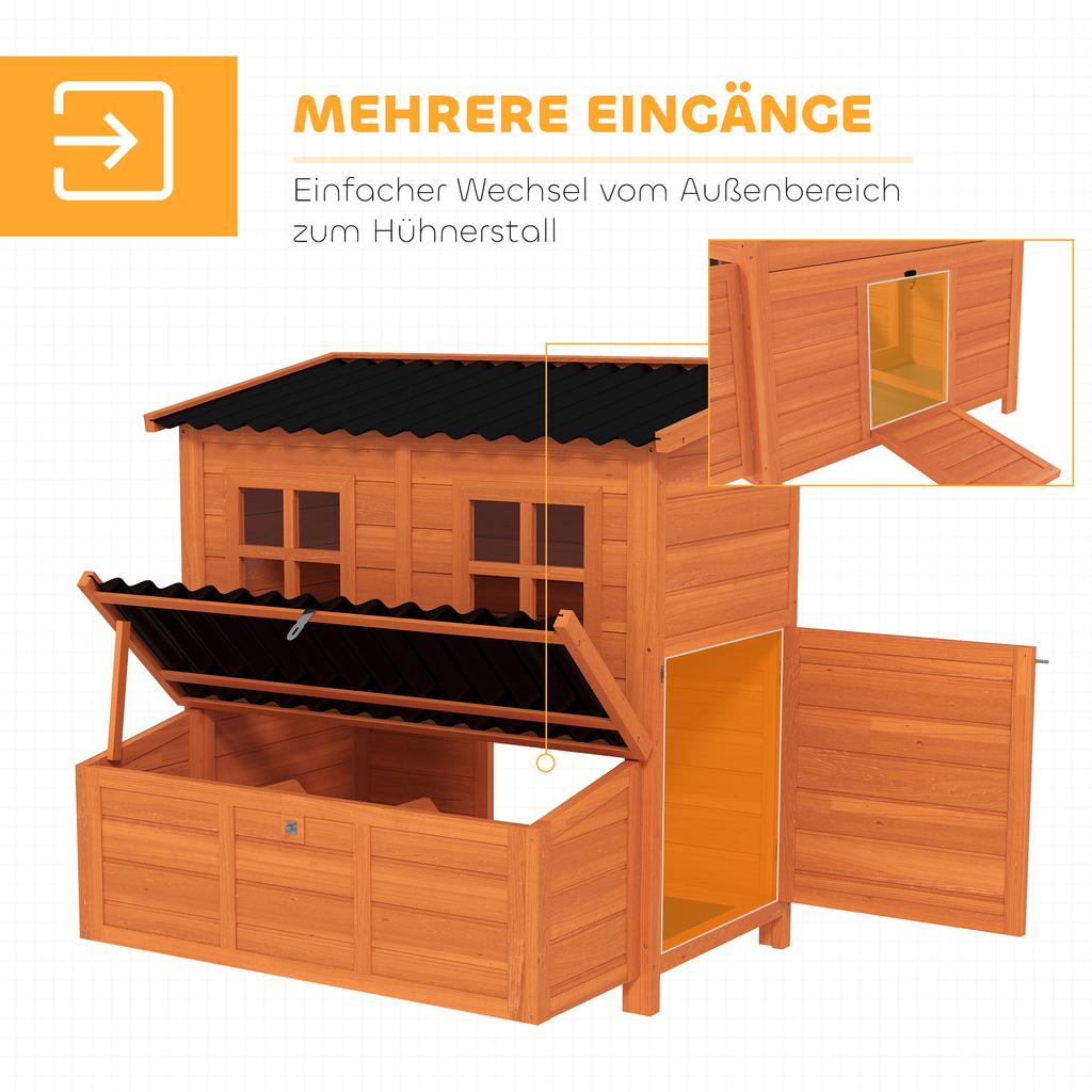 Hühnerstall mit Legenest für 3-4 Hühner, Wasserdichtes Dach, Tannenholz, Kunststoff, 100 x 86 x 100 cm, Orange