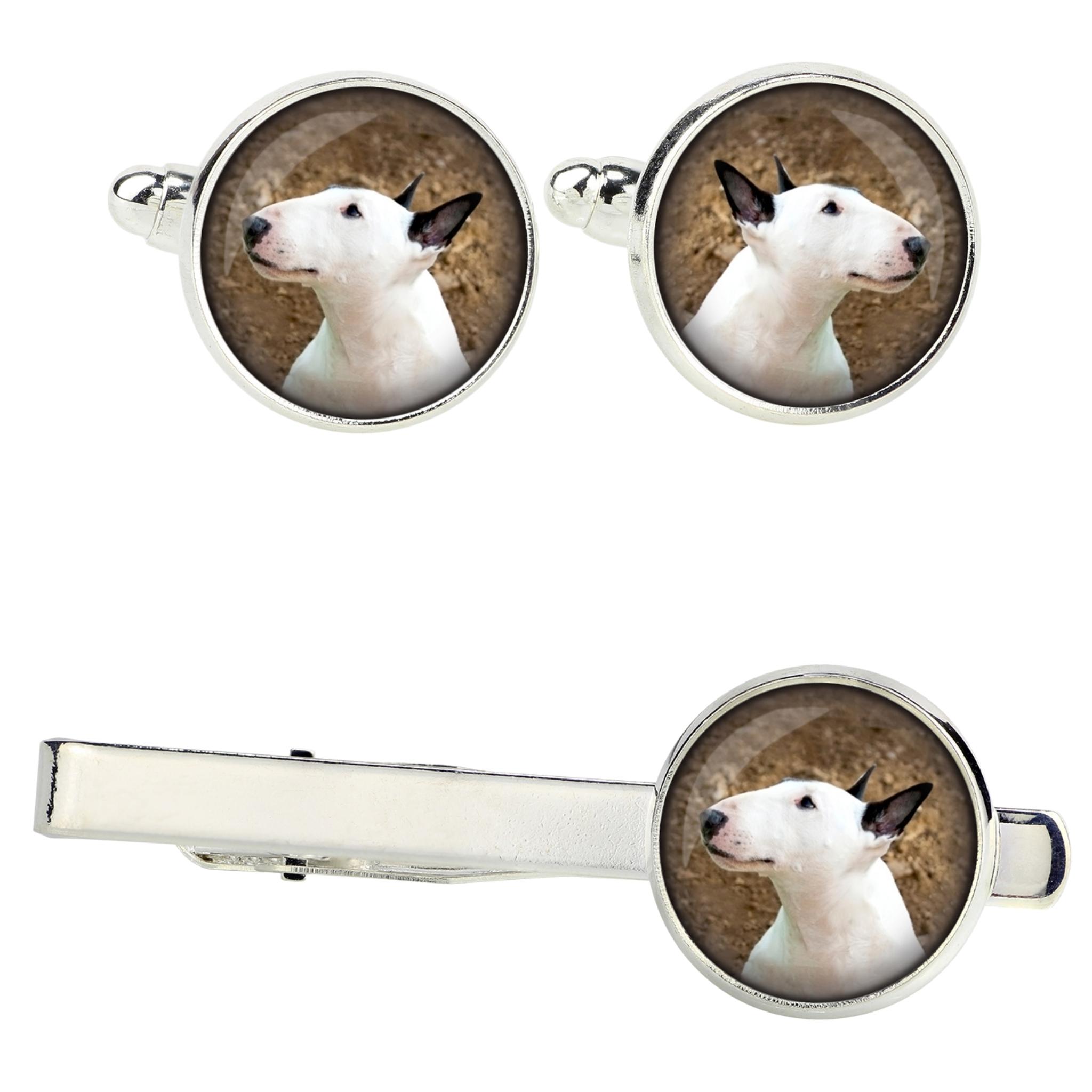 

Bull Terrier, Bully - cufflinks and tie with your photo, a suit decoration, men s jewelry from the Art-Dog brand. срібний