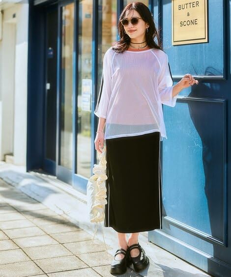 Large Size and Set Mesh Pullover Tank Orange LL [Nissen] Women's T-Shirts Cut-and-Sew 2-Piece (Side-Lined + Top) Off-White +